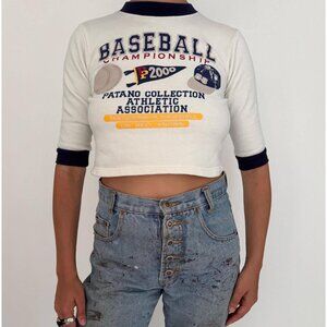 y2K vintage baseball varsity retro graphic boys cotton cropped tee shirt top